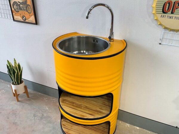 Handwaschtonne 'Lia' in Gelb - Upcycling Ölfass Möbel von Tonnen Tumult