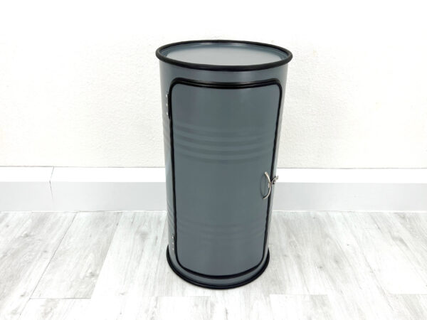 "Vinc" Mittelgroßer Ölfassschrank in Grau mit Schließbarer Tür und 2 großen Fächern – Upcycling Möbel