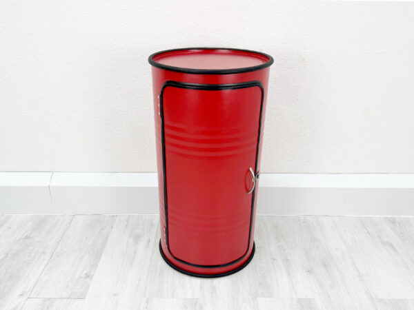 "Vinc" Mittelgroßer Ölfassschrank in Rot mit Schließbarer Tür und 2 großen Fächern – Upcycling Möbel
