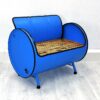 Upcycling Retro Sofa "Evi" in Blau – Nachhaltiges Ölfass Möbel mit Holz Sitzfläche