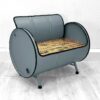 Upcycling Retro Sofa "Evi" in Grau – Nachhaltiges Ölfass Möbel mit Holz Sitzfläche